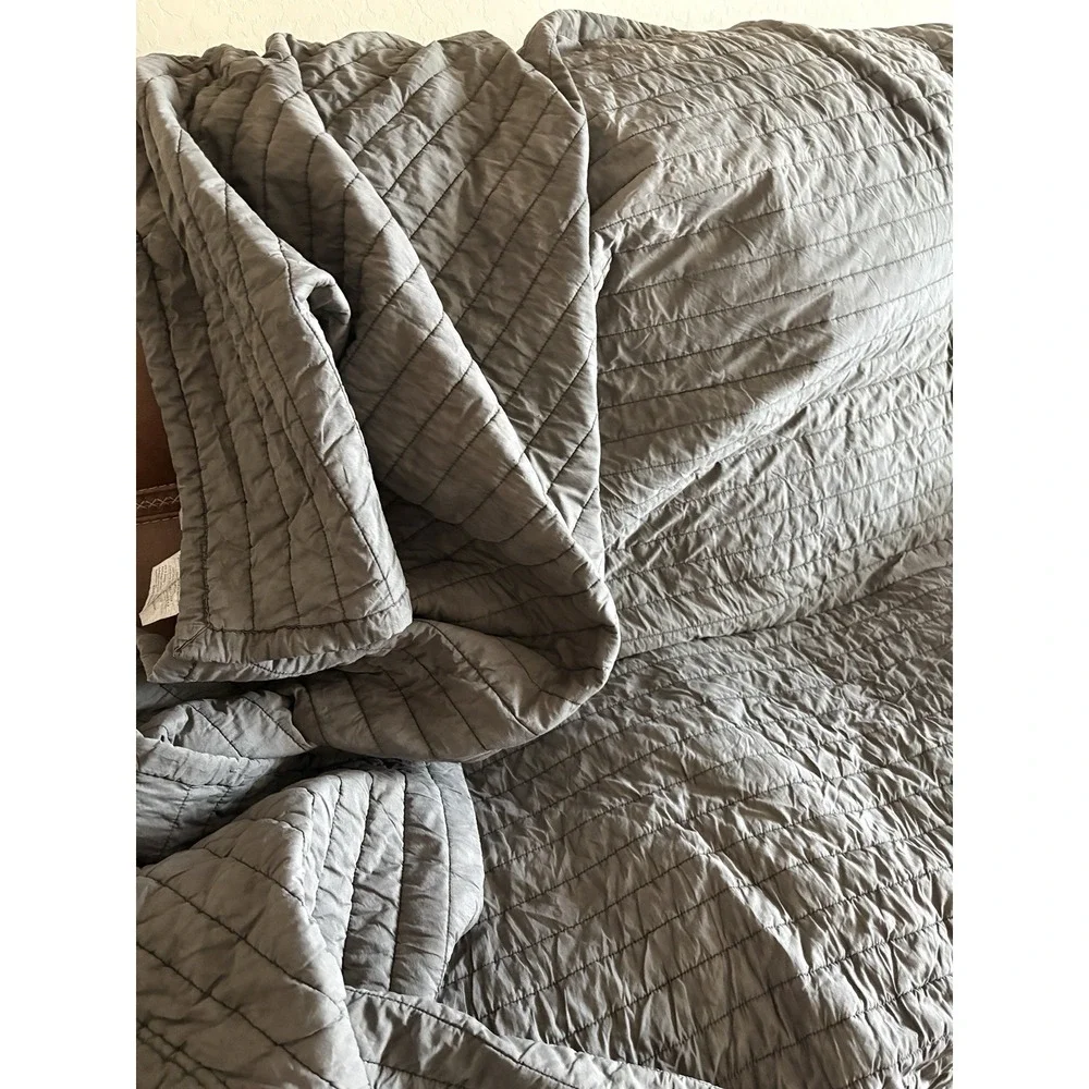 West Elm Channel Stitch queen quilt Dark Gray acid washed